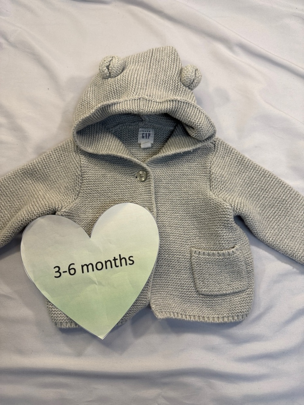 GAP - Brannan baby bear - Grey long sleeve knit hooded button cardigan sweater.